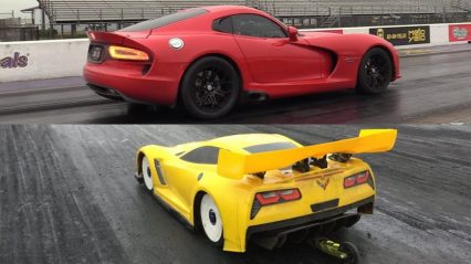 RC Car Drag Race vs Dodge Viper and A Dodge Hellcat