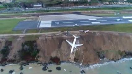 Jet Skids Off a Runway in Turkey… Almost Went For a Swim!