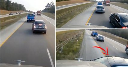 Trucker, says NO to this Blonde Trying to Merge!