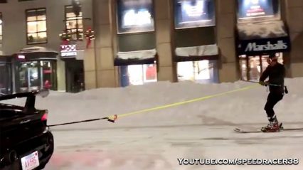 Lamborghini Performante Pulling a Skier Around Boston… Something You Don’t See Everyday!
