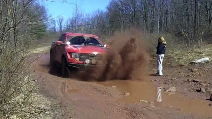 Standing Next to a Puddle While a Ford Raptor is Coming in Hot… Horrible Idea!