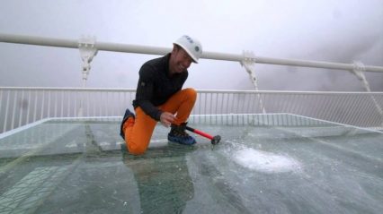 China’s Giant Glass Bridge Hit With Sledgehammer
