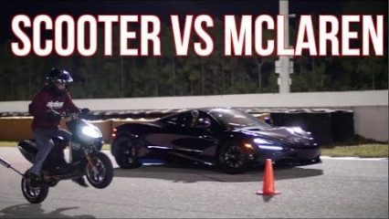 Cocky Scooter Owner Challenges Dodge Hellcat and Mclaren 720s!
