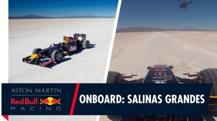 Formula 1 Car Cruises Around And Has Some Fun On The Salt Flats!