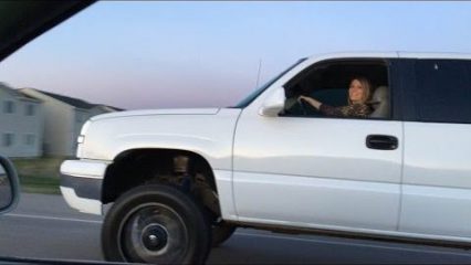 Cute Girl In Her Lifted Chevy Smokes Him Bad!