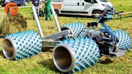 Huge Lawnmower Mows Grass Like a Mad Machine