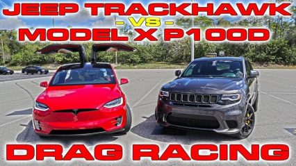 Tesla Model X P100D Ludicrous sets World Record vs Jeep Trackhawk