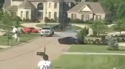 Corvette Crashes Into Front Lawn Of Wealthy Suburban Neighborhood…