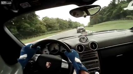 Driver Watches as the Speeding Porsche in Front of Him Collides with Deer
