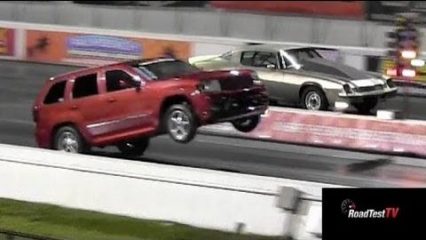 One Fast N/A SRT 8 Jeep Cherokee vs Big Block Camaro – Wheelstand