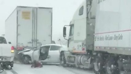 Straight Out Of a Bad Dream… Woman Jumps Out Of Car Before Semi Crushes Her!