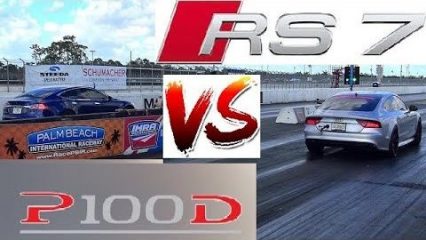 Tesla P100D vs TUNED Audi RS7 – Which is Quicker ?? 1/4 Mile Drag Race!