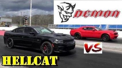 840 HP Demon vs Modded HELLCAT Charger – 1/4 Mile Drag Race