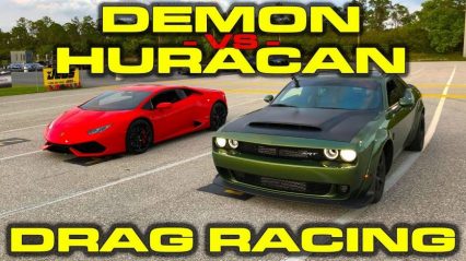 840HP Dodge Demon vs Lamborghini Huracan LP610-4 1/4 Mile Drag Racing – 3 Races