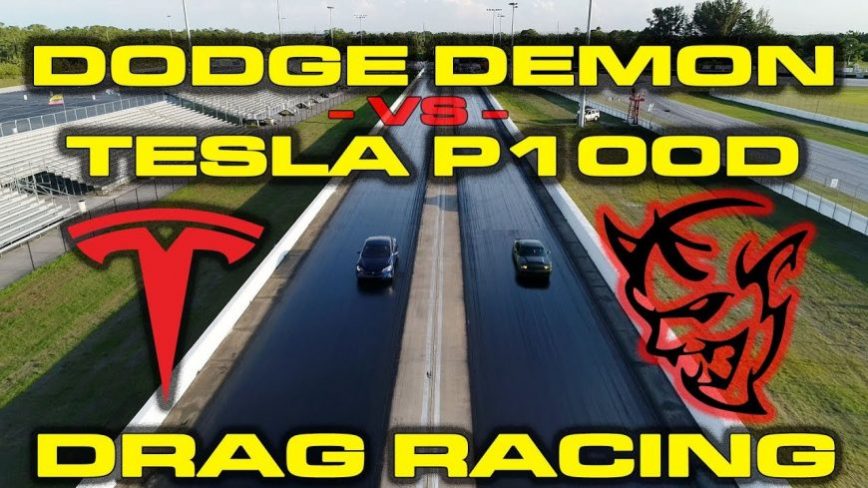 840HP Dodge Demon vs Tesla Model S P100D 1/4 Mile Drag Racing