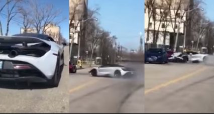 Kid Wrecks His Brand New McLaren Into New Audi R8! (In-Cab)