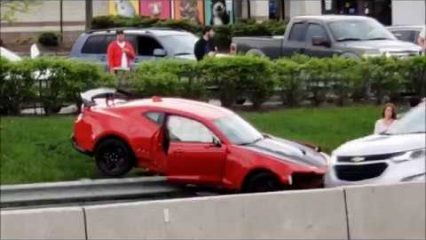 Brand New Camaro ZL1 Gets Sideways, Annihilated by Guardrail