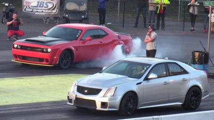 Dodge Demon vs Modified Cadillac CTS-V – 1/4 Mile Drag Race