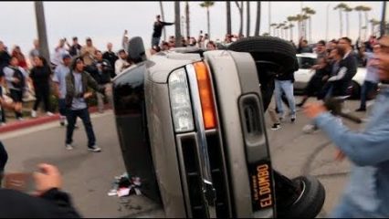 Lowrider Truck Flips While Attempting Donuts… FAIL