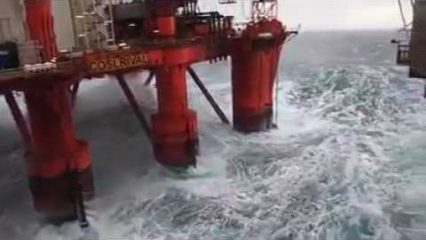 Watch As 50ft Waves Hit North Sea Oil Platform
