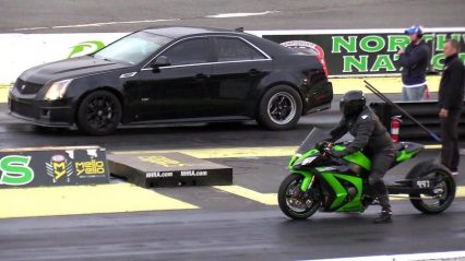 Can a 4 Door Sedan Beat a Bike? Kawasaki Ninja vs Cadillac CTS-V!