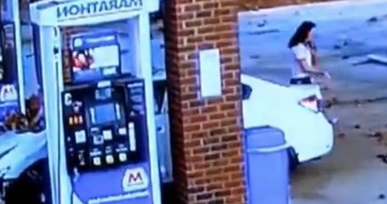 Car Goes Airborne, Plows Into Gas Station, Driver Walks Away Like Nothing Happened