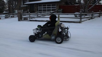 Shopping Cart Turned Go-Kart In The SNOW Is Every Grown Kid’s Dream!