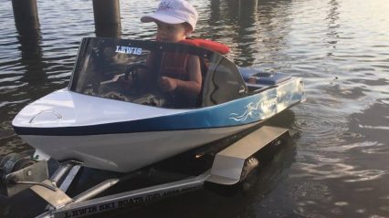 Two Year Old Learning To Drive His Own Custom Built Power Boat