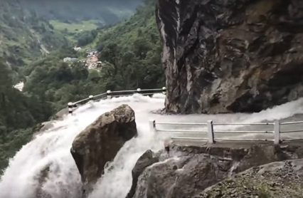 World’s Sketchiest Road Goes Through Two Raging Waterfalls