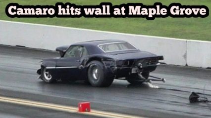 Big Tire Camaro Takes Out Wall At No Prep Race