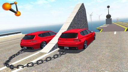 Hilarious Animation Shows Chained Cars Against A Big Ramp