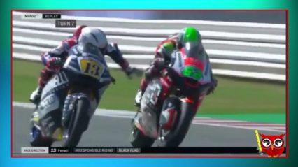 Moto GP Rider Grabs Opponents Bike As He Passes