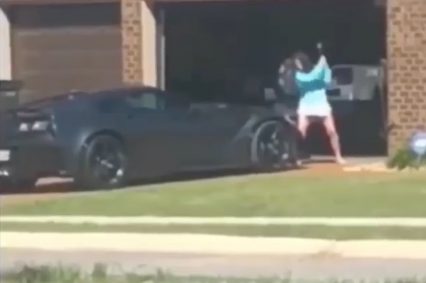 Lady Swings On Husband’s Corvette And It’s A Terrifying Display