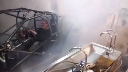 Blown Race Car Does NASTY Burnout In Garage