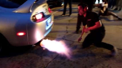Guy Tries To Light Cigarette Off Supra’s Backfiring 2-Step Exhaust