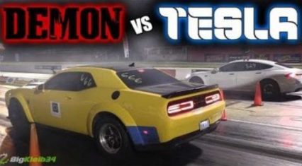 Tesla Takes Down Not One, But TWO Dodge Demons!