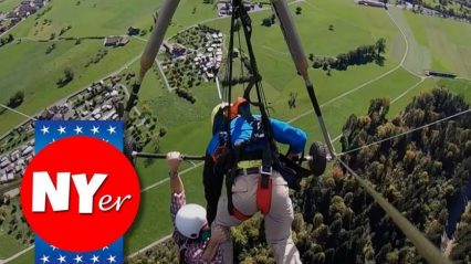 Hang Gliding Noob Hangs On For Dear Life After Instructor Fails To Attach His Harness