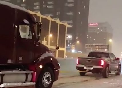 Silverado Rescues Multiple People From Snowy Highway, Including 18-Wheeler