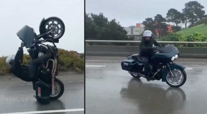 Stunt Rider On A Harley Throws Down In The Rain