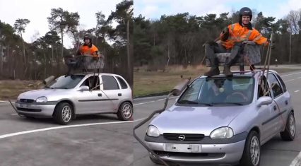 Driving A Car From The Roof With Ropes And A Broom – The Mr. Bean Test