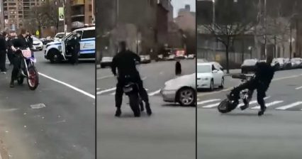 NYPD Officer Crashes Confiscated Motorcycle Into Traffic, Hecklers Cheer