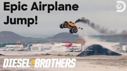 Heavy D Jumps Monster Truck Over a Moving Airplane!
