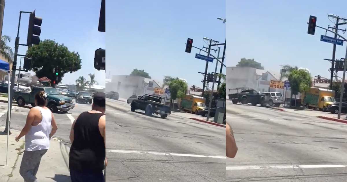 Out of Control Ford Pickup Wreaks Havoc on LA Street