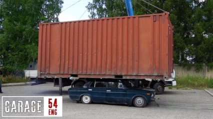 Shipping Container Takes on Small Car in Wild Experiment