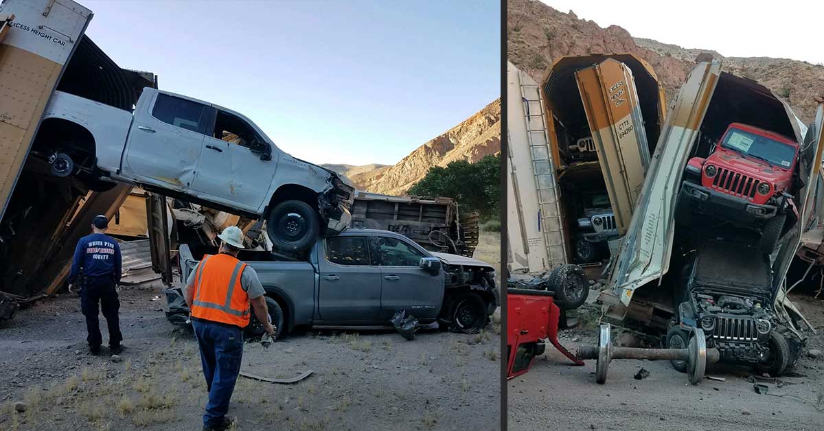 Dozens of New Vehicles Get Destroyed in Nevada Train Derailment