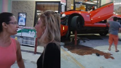 Girl In a Mustang 5.0 Crashes Into Gas Station