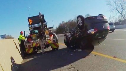 Tow Truck Operator Flips Over Car With Driver Still Inside