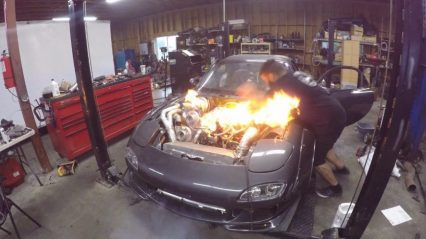 Triple Turbo 3-Rotor RX-7 Goes up in Flames on First Start
