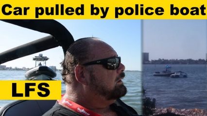 Amphibious Jeep Pulled Over by Police Boat