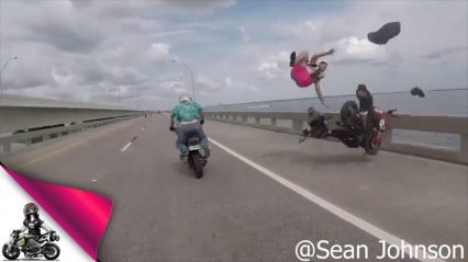 Goofball Standing in the Highway Causes Motorcycle Wreck